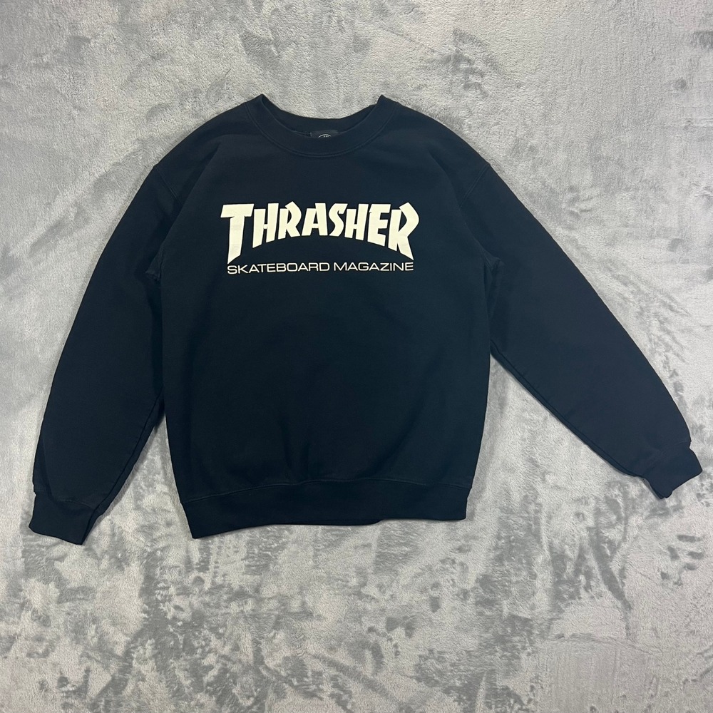 THRASHER Skateboard Magazine Sweatshirt Adult Small Black Graphic Pullover Skate - Picture 2 of 16